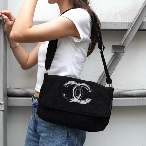 CHANEL Handbags - CHANEL CC Precision G.W.P Plush Black Crossbody Shoulder Bag with Black Logo NWT